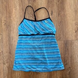 Nike Womens Blue Striped Tankini Swim Top T-Back Built In‎ Bra Size 6 Beach